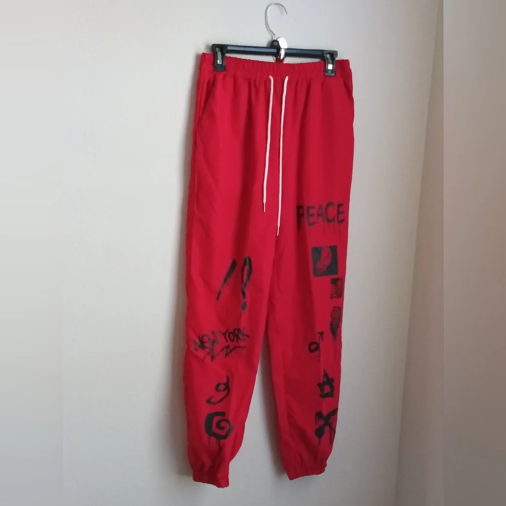 ROMWE Joggers Women S Red Graphic Pants Academia Casual Run Errands Vacation Y2K